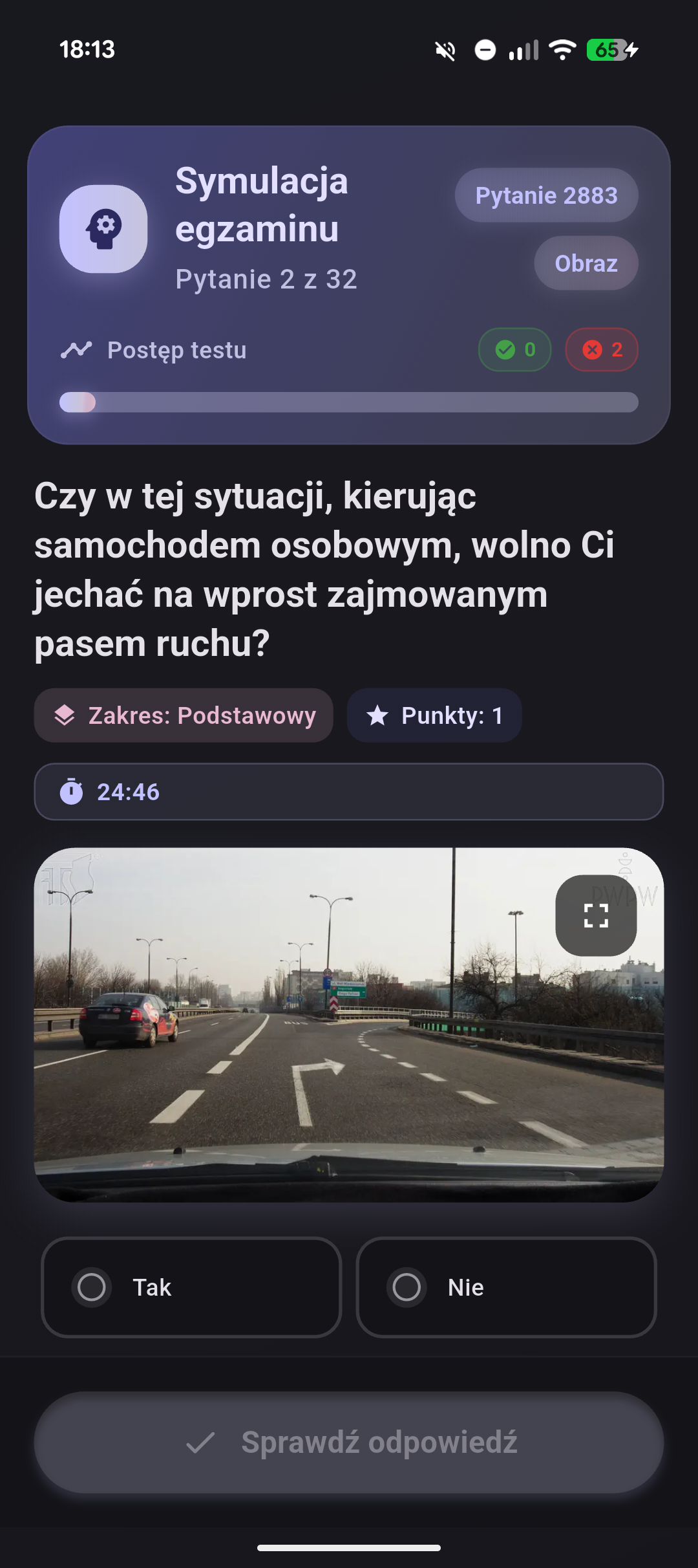 Panel wydajności Prawko Plus pokazujący szybkie czasy ładowania