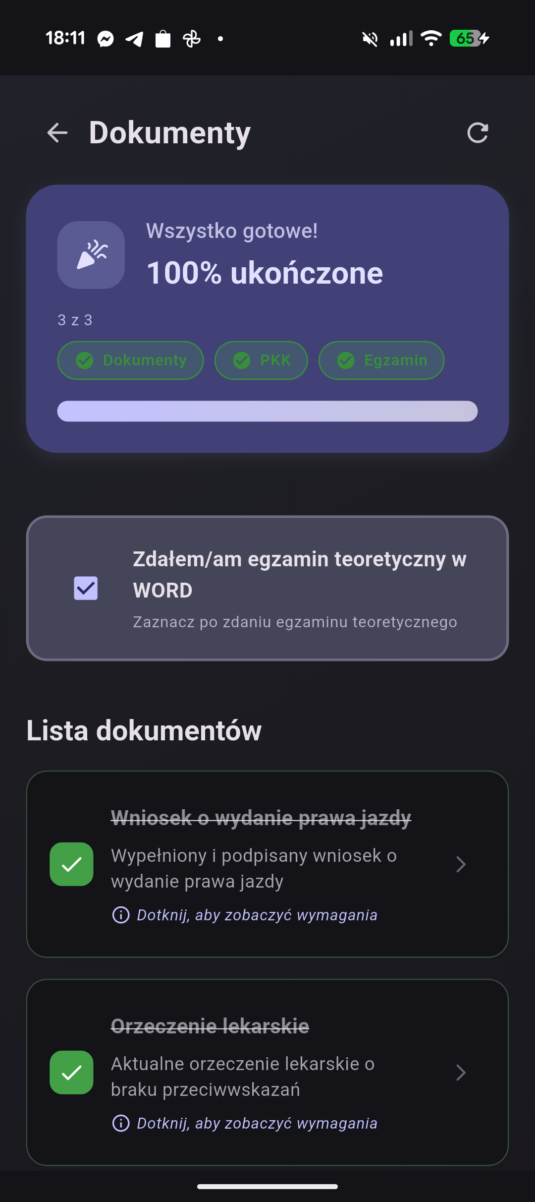Interfejs procesu zapisu Prawko Plus